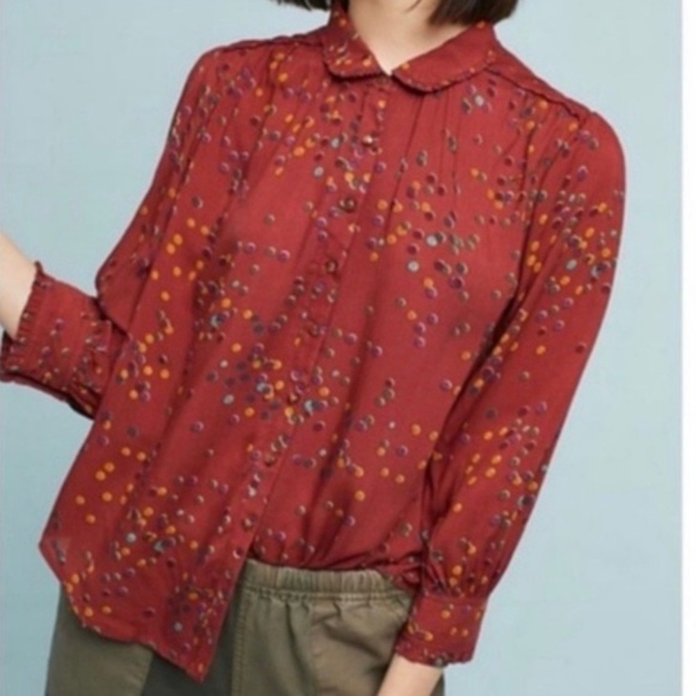Anthropologie Maeve Aldan Buttondown Brick Red Blouse size XS